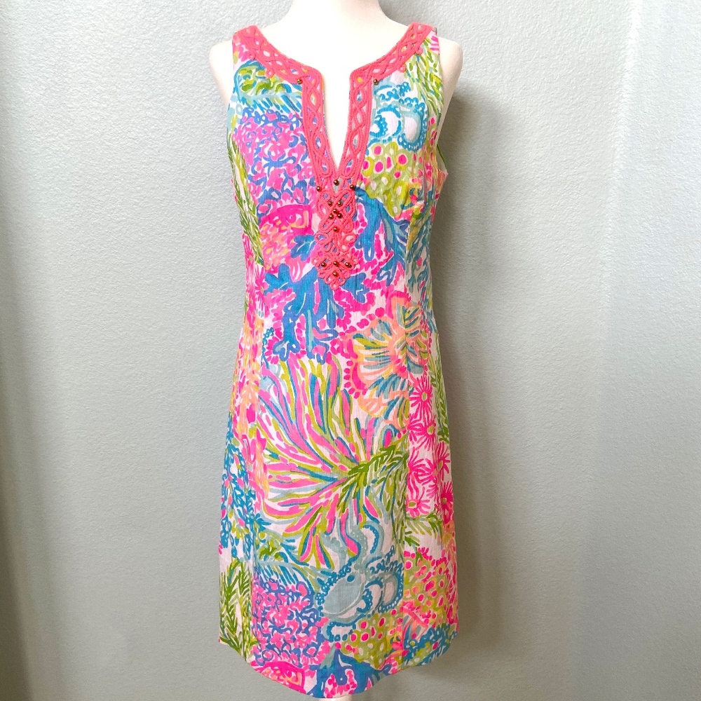 Lilly Pulitzer - Lovers Coral Shift Dress SZ 6